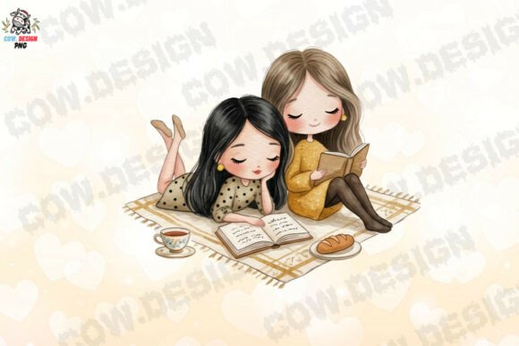Cute Best Friends 14 PNG: High-Resolution Design Assets