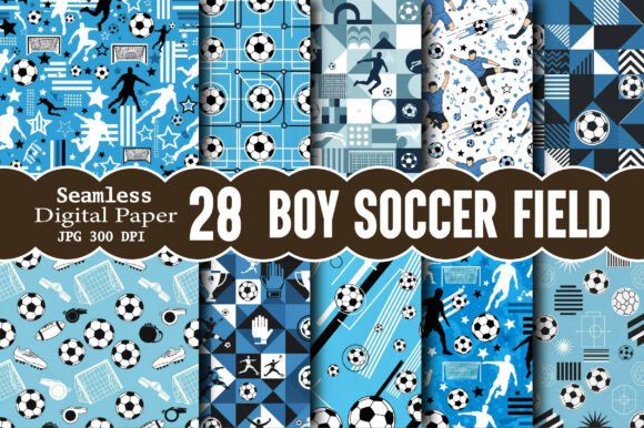 Dynamic Boy Soccer Field Digital Papers for Creative Projects