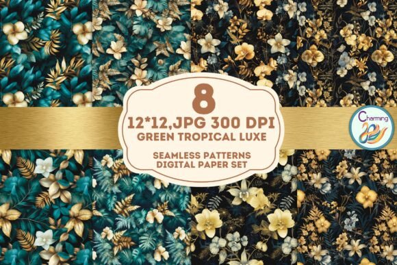 Elevate Designs with Seamless Paper: Gold Green Tropical Luxe