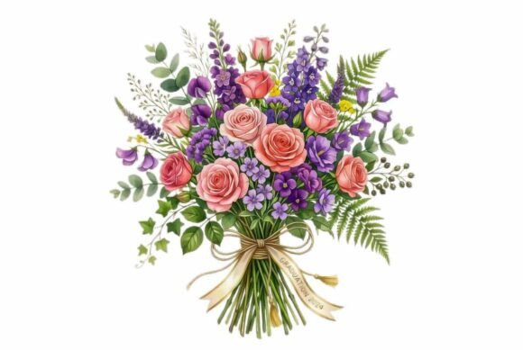 Elevate Designs with Watercolor Fresh Bouquet Clipart