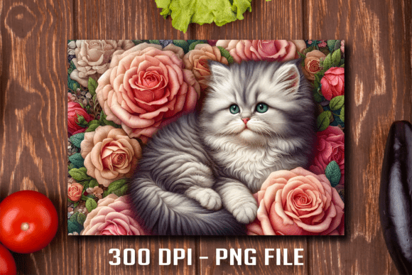 Fluffy Cat Pink Rose Cutting Board: A Sublimation Design Masterpiece