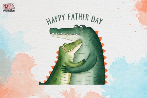Happy Father's Day Crocodiles Clipart: A Design Asset