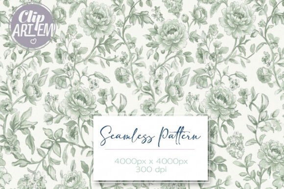 Sage Green Toile Seamless Pattern Rose