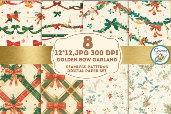 Seamless Paper: Golden Bow Garland Design Patterns