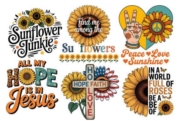 Sunflower Quotes Clipart PNG Bundle