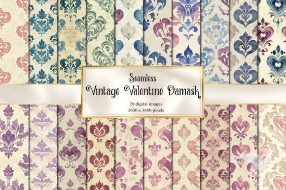 Vintage Valentine Damask Patterns Digital Paper